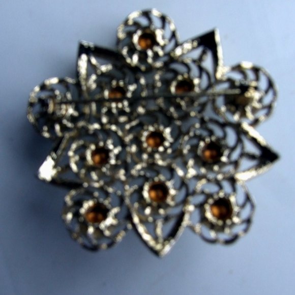 VTG Brooch Large Emerald Green Rhinestone Gold Tone Metal - Picture 4 of 4